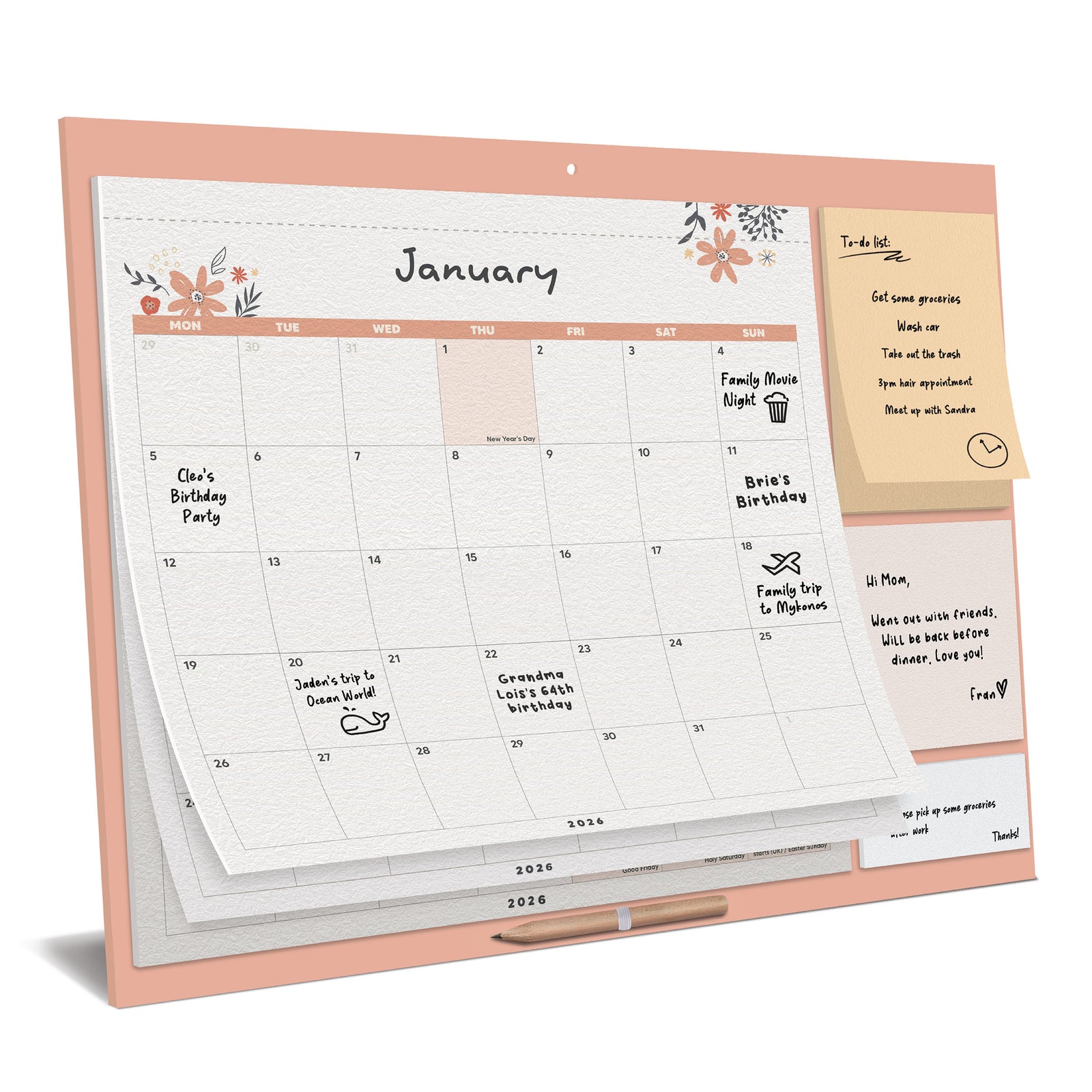 Monthly Family Calendar 2026 – Pastel